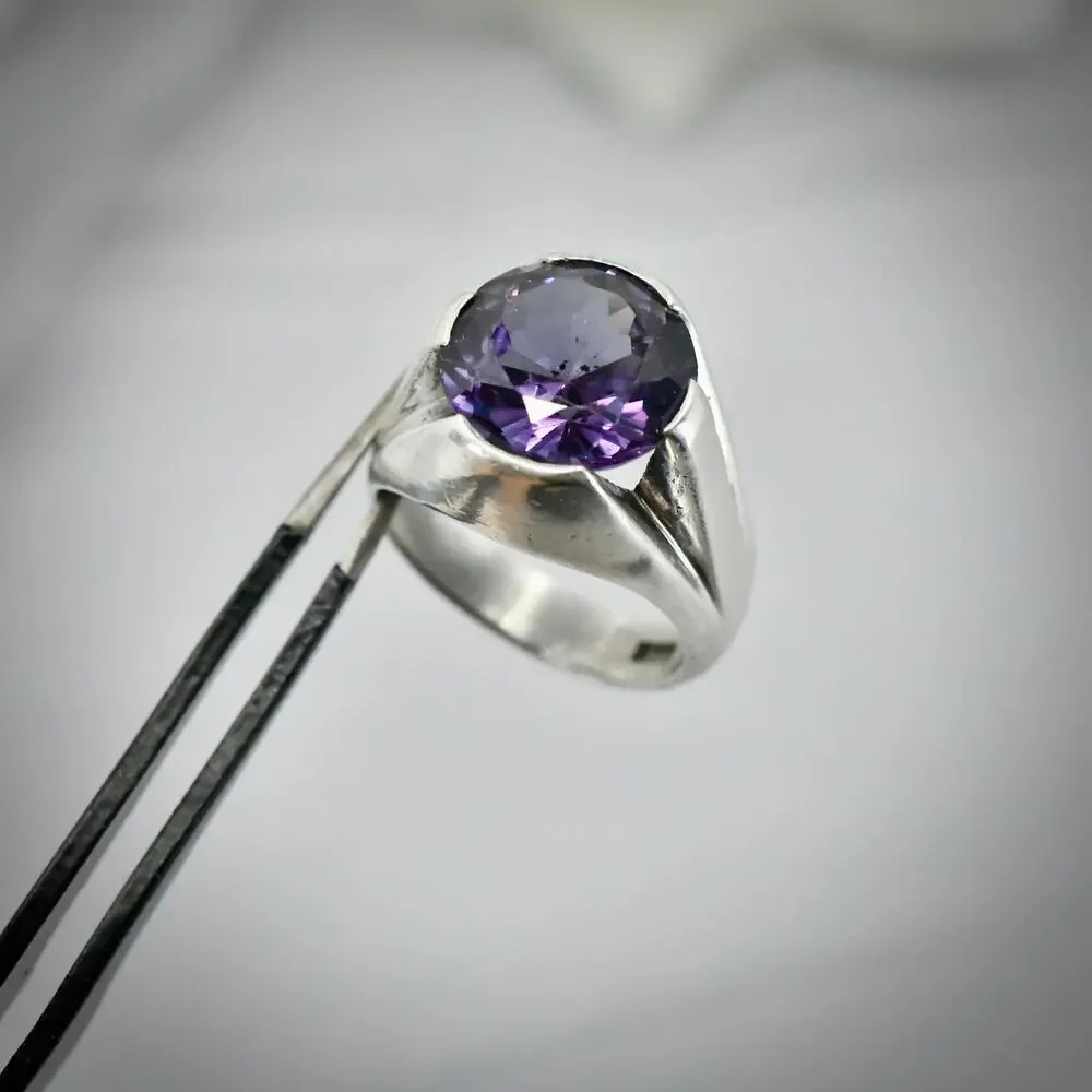 Vintage FRK Mexico 925 Silver Heavy Simulated Alexandrite Ring Unisex Size 9